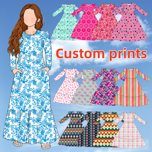 Yiyuan impressions personnalisées filles automne à volants à manches longues col rond lâche décontracté fluide à plusieurs niveaux <span class=keywords><strong>Maxi</strong></span> robe avec poches prix de gros - Product Image 1