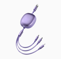 Kabel Pengisian Daya Super Cepat 3-in-1 1-ke-3 Dapat Ditarik Ulang 100W Casing Aluminium Kompatibel USB 2.0/3.0