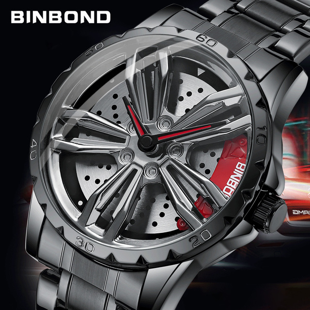 2024 Rotating Watches for Men Sport Car Wheel Rotating Watch Man Waterproof Quartz Watch Stainless Steel Sports Wristwatches