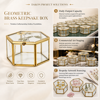 Boîte à fleurs pressées géométrique hexagonale 4x4x2 pouces en verre facetté et laiton poli, cadeau commémoratif, en stock, certifiée CE