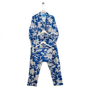 <b>Indian</b> Handmade Pure Cotton Floral <b>Top</b> Women's Three Quarter Sleeve Turn-down Collar Spring Summer Sleep Lounge Wear Elastic - Product Image 1