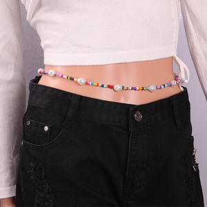 <b>Rainbow</b> Seed Bead Waist Chain Imitation Pearl Bohemian Body Chain Daily Wear Single Lap Fashion Accessory - Product Image 5