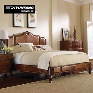 미국식 빈티지 원목 침대 친환경 가죽 침대 고급 침실 세트 빌라 맞춤 제작 - Product Image 1