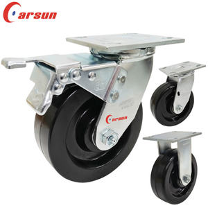 Roulettes industrielles robustes de 150 mm, capacité de charge de 500 kg, roues en résine phénolique de 6 pouces, base en acier galvanisé avec frein à verrouillage total - Product Image 1