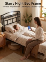 Bestseller Robuste Stütze Zusätzlicher Stauraum USB-Kabel-Aufladung Ambiente-Beleuchtung Sieben-Sterne-Projektor Eisenbett mit Umgebungslicht