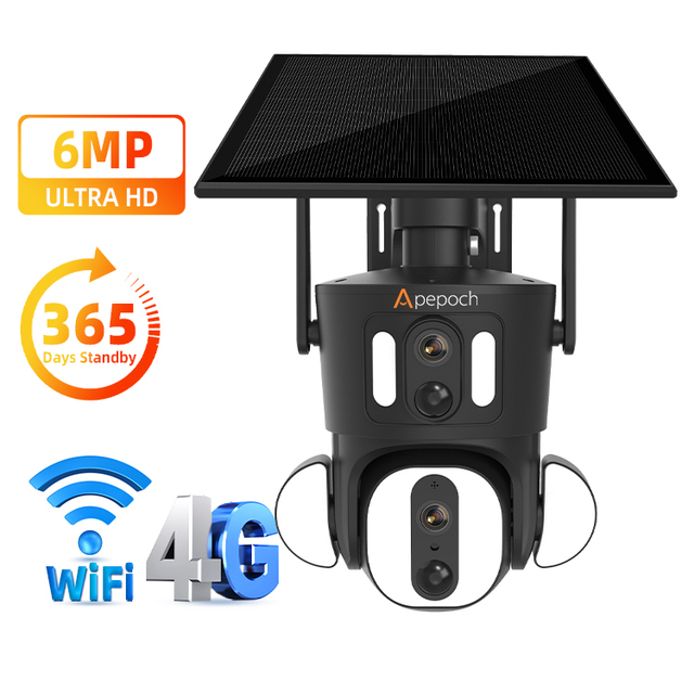 6MP Wireless 9W Solar Panel CCTV Camera Ubox Dual Lens HD Security System Wifi 4G Outdoor AOP-AD320 OEM