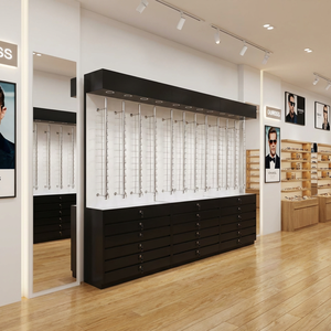 Vitrina óptica de madera con estantes de vidrio LED, expositor de gafas de alta gama personalizado para boutique - Product Image 2