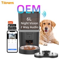 Distributeur automatique de nourriture pour animaux de compagnie avec caméra, OEM 6L, Wifi, contrôle par application Tuya, bol simple ou double, pour chat et chien
