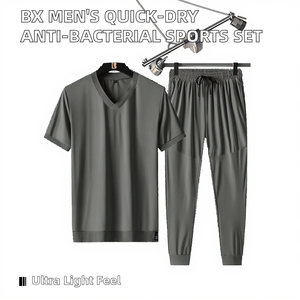 Ensemble de sport d'été pour homme BX, deux pièces, séchage rapide, antibactérien, spandex/coton, uni, manches courtes, coupe ample, léger - Product Image 2