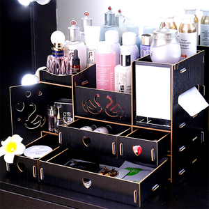 FAI DA TE In Legno Cosmetici Scatola di Immagazzinaggio Dell'organizzatore Dei Monili di Trucco w/Regolabile <span class=keywords><strong>Specchio</strong></span>, Scatola Del Tessuto, 4 Cassetti - Product Image 5