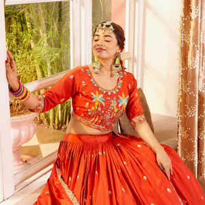 <b>Red</b> Embroidered <b>Lehenga</b> Choli Set Women Traditionals Ethnic Wear <b>Wedding</b> India Pakistan Style Floor-Length Loose Fit - Product Image 5