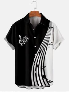 Maglia da uomo con stampa a maniche corte con elemento musicale alla moda stile <span class=keywords><strong>Rock</strong></span> Casual Top - Product Image 2