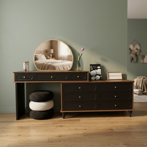 Table de maquillage noire moderne avec miroir éclairé et tiroirs de rangement pour meubles de chambre - Product Image 2