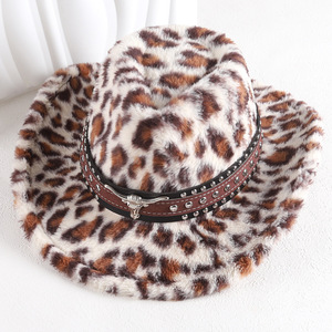 Sombrero Vaquero con Estampado de Leopardo ZhenXi, Talla M56-58cm, con Tachuelas, Cálido y Elegante para el Invierno - Product Image 1