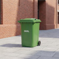 Poubelle de collecte des déchets en HDPE 360L à deux roues, bac à ordures en plastique ouvert, conteneur de déchets extérieur
