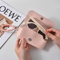 Étui à lunettes fin en cuir PU avec dragonne tressée, pochette portable pour lunettes de soleil