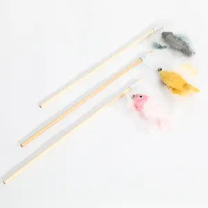 Wholesale High Quality Pet Toy Cat Stick With Feather Interactive Cat Toy Tease Stick Fish Shape Toy Cat