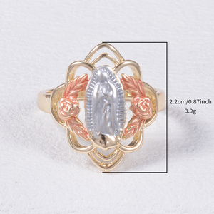 Bague Beverly 14k Oro Vierge Marie-Prophète séquentiel Bijoux tricolores Bague en laiton chrétien Vierge Guadalupe - Product Image 2