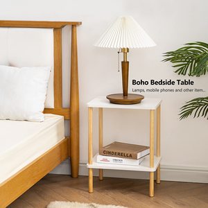Bàn cuối 2 tầng bàn nhỏ có chân gỗ chắc chắn, Bàn Cạnh Giường bằng gỗ có kệ lưu trữ cho không gian nhỏ, phòng ngủ - Product Image 4