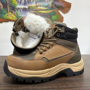 Bottes de neige marron pour hommes, semelle épaisse, imperméables, doublées de laine chaude, bottes de randonnée à talon moyen, lacets avant, couleur unie, pour adultes - Product Image 1