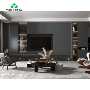 TUZHI CASA <span class=keywords><strong>meuble</strong></span> de télévision mural moderne de luxe en noyer <span class=keywords><strong>noir</strong></span> américain massif <span class=keywords><strong>blanc</strong></span> brillant avec haut-parleurs - Product Image 1