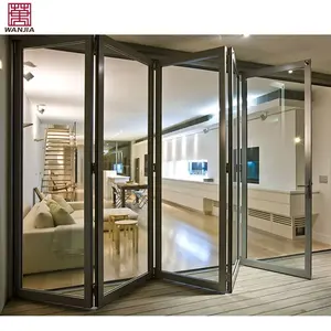 Porte en verre pliante en accordéon de patio en aluminium étanche aux ouragans, de conception moderne et simple