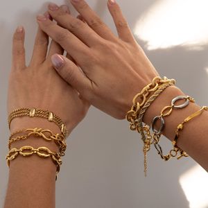สร้อยข้อมือแฟชั่นสำหรับผู้หญิง ดีไซน์แบบโซ่สีทองและสีเงิน เครื่องประดับหรูหรา ของขวัญสุดพิเศษ - Product Image 3