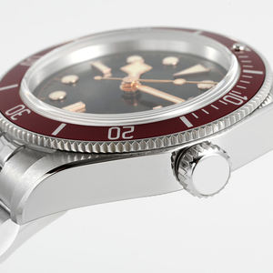 Montre de plongée automatique de luxe 41 mm, boîtier en acier inoxydable, lunette bordeaux, bracelet style vintage - Product Image 2