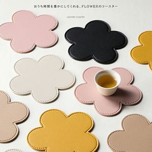 Flower Shaped Leather Coaster Double Sides Insulated Cup Mat Coffee Tea Non-Slip <b>Table</b> <b>Protector</b> for Home Office - Product Image 1