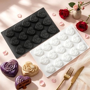 Moule à mousse en silicone alimentaire 15 cavités, motif cœur ou bourgeon de rose, pour la Saint-Valentin, outils de cuisine pour desserts - Product Image 4