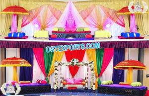Punjabi Sangeet-Decoración de escenario, Mehndi Sangeet de Estados Unidos Punjabi Sangeet, configuración de escenario, con estatuas de diseñador, para bodas - Product Image 2