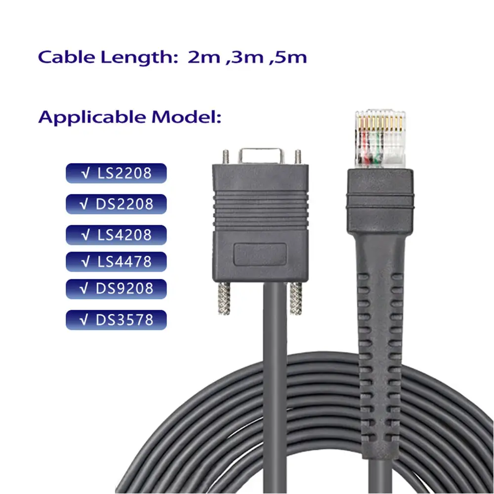 ODM OEM 5m 16ft gerade RS232 DB9 Buchse zu RJ45 RJ50 Barcode Scanner POS Kabel für Zebra Symbol ls4278 ls7708 CBA-R01-S15par