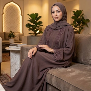 Abaya Muçulmana Loriya Dubai para Mulheres, Conjunto Fantástico de Renda em 3 Peças, Vestuário Islâmico Feminino, <span class=keywords><strong>Cardigan</strong></span> com Vestido Interno para Uso no Eid - Product Image 3