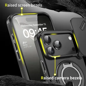 Coque de téléphone 17 <span class=keywords><strong>Pro</strong></span> Max avec support magnétique rotatif, design blindé, support invisible, finition mate, fenêtre coulissante, couleur unie intégrale - Product Image 3