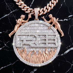 Luxury Baguette VVS Moissanite <b>Iced</b> <b>Out</b> Rose Gold Name Pendant Custom 925 Silver Hip Hop Style <b>Chain</b> Pendant Fine Men Jewely - Product Image 1