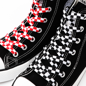 Lacets plats à carreaux de 8 mm de large, 100-<span class=keywords><strong>180</strong></span> <span class=keywords><strong>cm</strong></span>, 6 couleurs, lacets de chaussures colorés et tendance, logo personnalisé pris en charge, fabriqués en polyester - Product Image 5