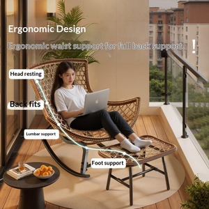 Sedia a Dondolo Reclinabile <span class=keywords><strong>in</strong></span> Metallo Minimalista Moderna, Divano Due-<span class=keywords><strong>in</strong></span>-uno per Balcone e Soggiorno, Arredo da Esterno - Product Image 2