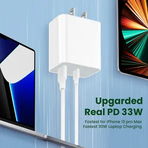 EU chúng tôi anh AU cắm loại C / USB sạc gan 33W PD QC3.0 kép USB C điện thoại di động nhanh tường sạc cho iPhone 14 13 12 Series OEM