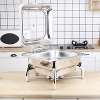 Ensemble de plats chauds rectangulaires de luxe en verre et acier inoxydable avec une capacité de 6 L pour une utilisation hôtelière