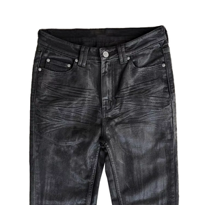 Pantalones Vaqueros Encerados Vintage Personalizados al por Mayor para Hombre, Pantalones Acampanados de Estilo Urbano, Vaqueros de Mezclilla Negros de Corte Ajustado para Hombre - Product Image 4