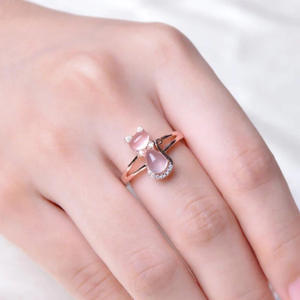Anello Q526 a Forma di Gatto in Quarzo Rosa, Anello con Gemma per Donna, Montatura Pavé, Pietra Naturale, Regalo, Gioiello alla Moda - Product Image 4