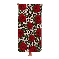 Strandtuch mit Leopardenmuster und roten Rosen, Mikrofaser, schnell trocknend, sandfrei, individuell bedruckt, großes Strandtuch für Strand, Pool, Urlaub, Spa