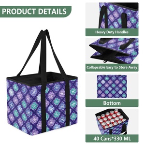 Low Moq Purple Flower Open <b>Foldable</b> Reusable Shopping <b>Bag</b> Grocery <b>Bags</b> Large Storage Bins Basket Trunk Shopping Tote <b>Bag</b> - Product Image 3