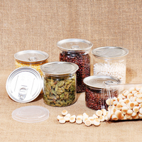 Bocaux en plastique vides pour animaux de compagnie 350 ml 500 ml, boîtes en plastique à ouverture facile pour aliments, biscuits, noix, beurre de cacahuète, bonbons avec couvercles à anneau de traction