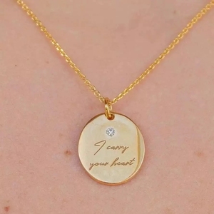 Cœur personnalisé pendentif cursif rond écriture texte <span class=keywords><strong>empreinte</strong></span> <span class=keywords><strong>digitale</strong></span> collier longue chaîne en or 18k collier de pièces de monnaie pour les femmes - Product Image 5
