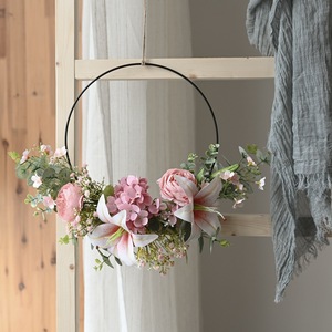 Guirlande florale artificielle CallaFloral, anneau unique, à suspendre au mur, lys, rose thé, décoration de mariage et de maison CF01089 - Product Image 3