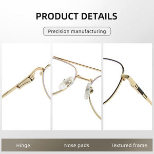 משקפי ראייה קלאסיים לגברים בעיצוב טייסים, מסגרת יוניסקס לגברים, סגנון גשר כפול, משקפי מתכת, חוסמי אור כחול 6912 - Product Image 5