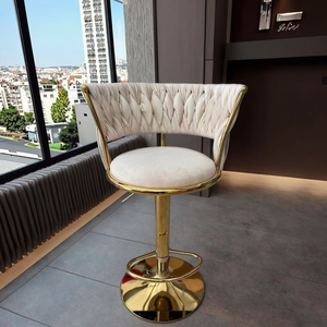 Nouvelle chaise de bar de style nordique moderne avec dossier en velours éponge hautement élastique, structure en métal, tabouret haut - Product Image 1