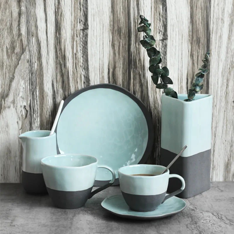 wholesale glazed japanese style vintage restaurant home kitchen plate bowl tableware dinner porcelain dinnerware sets