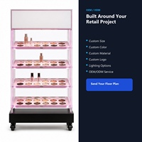 Expositor de Cosméticos LED Personalizado, Estante de Maquillaje Acrílico con Caja de Luz sobre Ruedas, Accesorio para Tienda de Belleza, Fabricante OEM ODM
